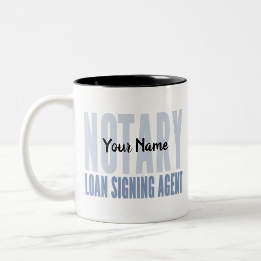 Notar Signing Agent Blue Schriftart individuell an Zweifarbige Tasse (Links)