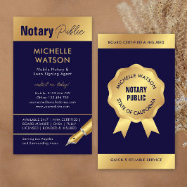 Notar Signing Agent Moderne Marine & Gold Visitenkarte