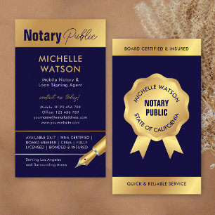 Notar Signing Agent Moderne Marine & Gold Visitenkarte