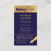 Notar Signing Agent Moderne Marine & Gold Visitenkarte (Rückseite)