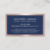Notar Signing Agent Moderne Marine & Rose Gold Visitenkarte (Rückseite)