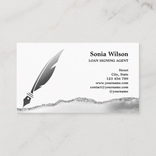 Notar Signing Agent Moderner Silberabnehmer Visitenkarte (Rückseite)