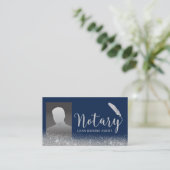 Notar Signing Agent Navy & Silver Foto Visitenkarte (Stehend Vorderseite)