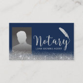 Notar Signing Agent Navy & Silver Foto Visitenkarte (Vorderseite)