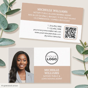 Notar-Unterschriftsagent Foto Logo QR-Code Beige Visitenkarte