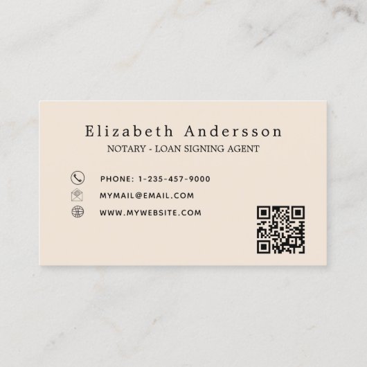 Notar Unterzeichnung Agent beige QR-Code Visitenkarte (Rückseite)