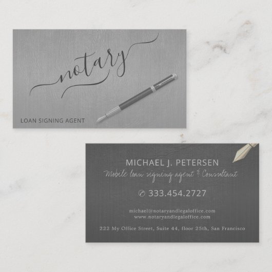 Notar Unterzeichnung Agent moderne Typografie Silb Visitenkarte (Vorne/Hinten)