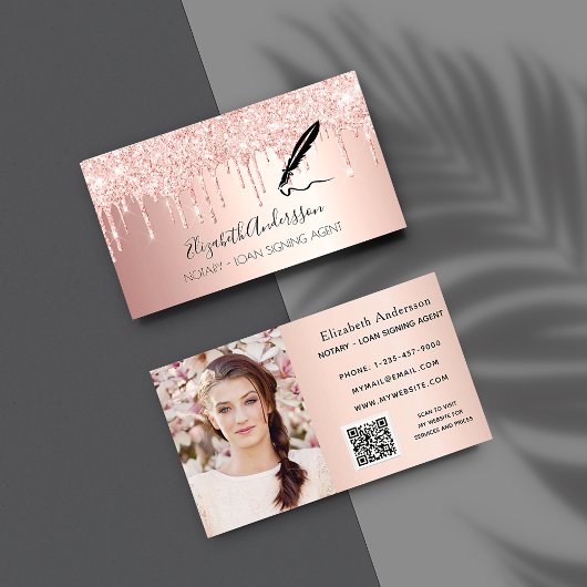 Notar Unterzeichnung Agent Rose Gold Foto QR Code Visitenkarte