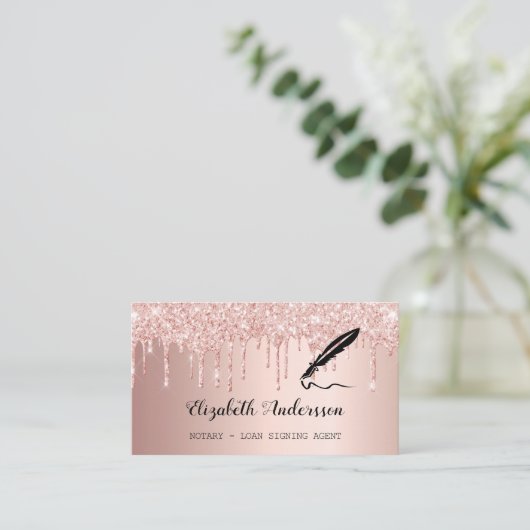 Notar Unterzeichnung Agent Rose Gold Glitzer QR Visitenkarte (Stehend Vorderseite)