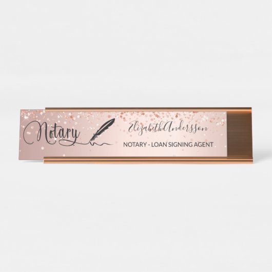 Notar Unterzeichnung Agent Rose Gold Skript Schreibtischnamensplakette (Vorderseite )