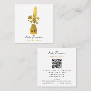 Notar-Unterzeichnungsagent Calligraphy Gold Floral Quadratische Visitenkarte