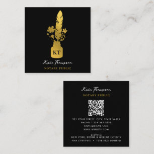 Notar-Unterzeichnungsagent Kalligrafie Gold Floral Quadratische Visitenkarte