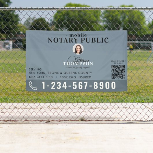 Notar-Unterzeichnungsagent Modern Blau Foto QR-Cod Banner (Insitu)