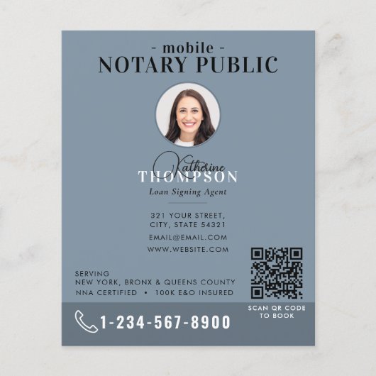 Notar-Unterzeichnungsagent Modern Blau Foto QR-Cod Flyer (Vorne)