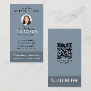 Notar-Unterzeichnungsagent Modern Blau Foto QR-Cod Visitenkarte