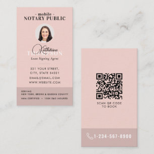 Notar-Unterzeichnungsagent Modern Pink Foto QR-Cod Visitenkarte