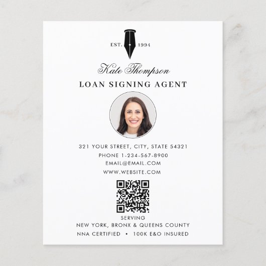 Notar-Unterzeichnungsagent Moderne weiße QR-Code- Flyer (Vorne)