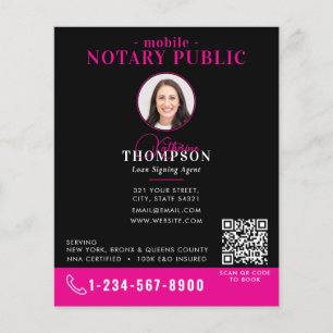 Notar-Unterzeichnungsagent Schwarz Pink Foto QR-Co Flyer