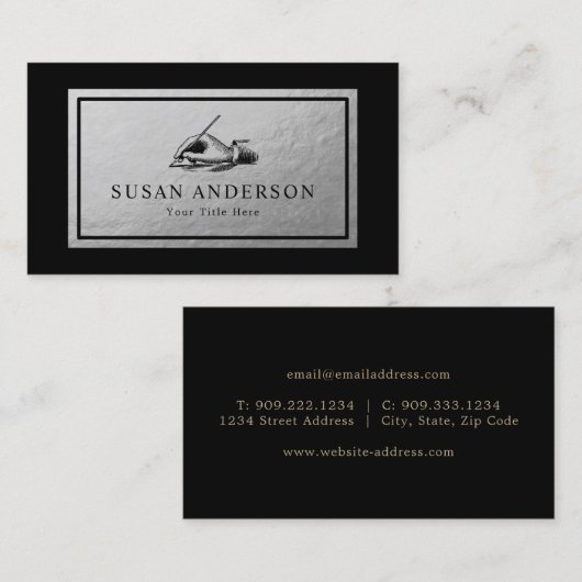 Notar - Writer Imitats Silver Foil Business Card Visitenkarte (Vorne/Hinten)