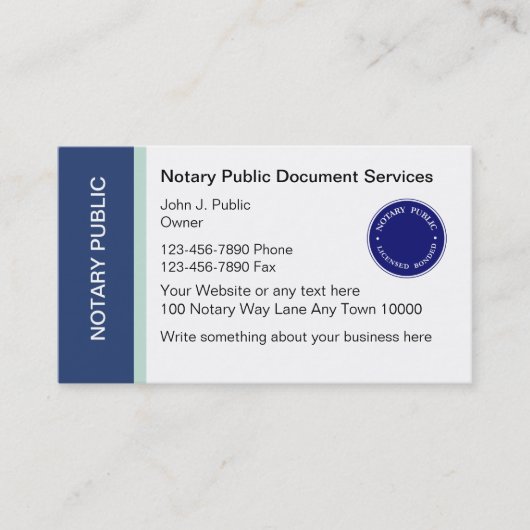 Notare Public Business Cards Visitenkarte (Vorderseite)
