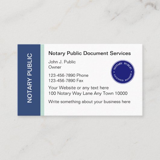 Notare Public Business Cards Visitenkarte (Vorderseite)