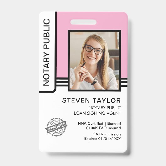 Notare Public Loan Signature Agent ID Abzeichen Ausweis (Vorderseite)