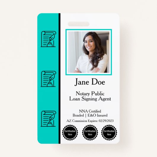 Notare Public Loan Signing Agent Abzeichen mit QR Ausweis (Vorderseite)