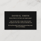 Notare Public Loan Signing Agent Black & Gold Visitenkarte (Rückseite)