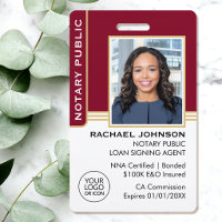 Notare Public Loan Signing Agent ID Burgundy Gold