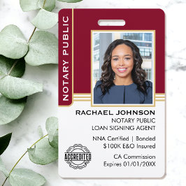 Notare Public Loan Signing Agent ID Burgundy Gold Ausweis