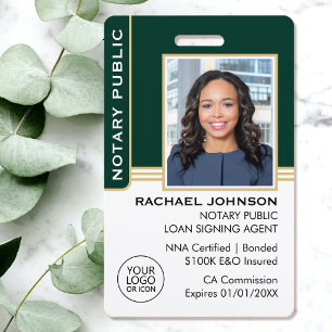 Notare Public Loan Signing Agent ID Green Gold Ausweis