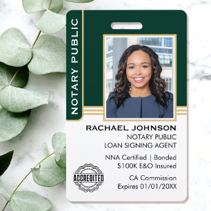 Notare Public Loan Signing Agent ID Green Gold Ausweis