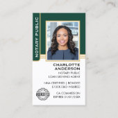 Notare Public Loan Signing Agent ID Green Gold Visitenkarte (Vorderseite)