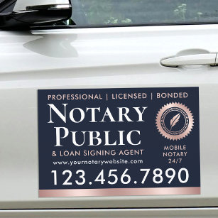 Notare Public Loan Signing Agent Rose Gold Blue Auto Magnet
