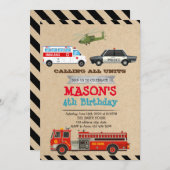 Notarfahrzeuge Einladung zum Geburtstag (Vorne/Hinten)