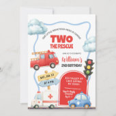 Notarfahrzeuge ZWEI die Rettung 2. Geburtstag Einladung (Vorderseite)