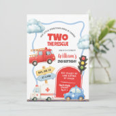 Notarfahrzeuge ZWEI die Rettung 2. Geburtstag Einladung (Stehend Vorderseite)