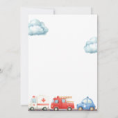 Notarfahrzeuge ZWEI die Rettung 2. Geburtstag Einladung (Rückseite)