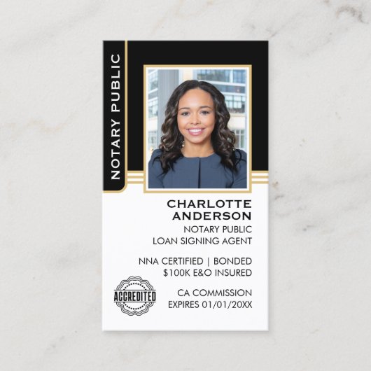 Notarkredit Signieren Agent ID Black Gold Visitenkarte (Vorderseite)
