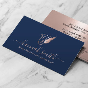 Notarkredit Signieren Agent Rose Gold Quill Navy Visitenkarte