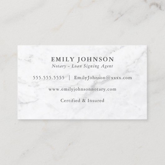 Notarkredit Signieren Agent Weißer Marmor Visitenkarte (Rückseite)