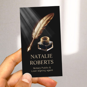 Notarkredit Signierung Agent Gold Feather Pen Blac Visitenkarte