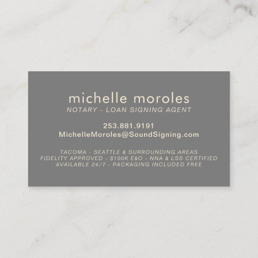 Notarkredit Signierung Agent Gold Typografie Gray Visitenkarte (Rückseite)