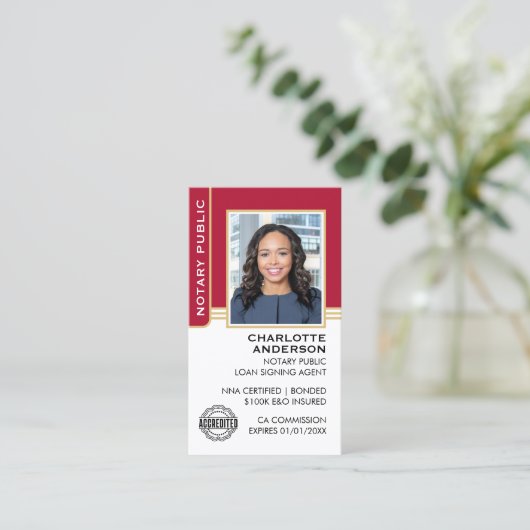 Notarkredit Signierung Agent ID Red Gold Visitenkarte (Stehend Vorderseite)