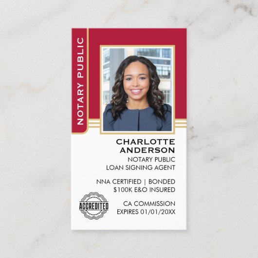 Notarkredit Signierung Agent ID Red Gold Visitenkarte (Vorderseite)