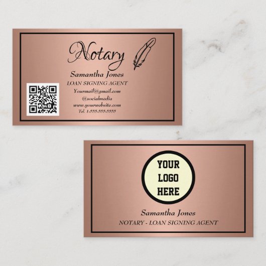 Notarkredit Signierung Agent QR Code Rose Gold Visitenkarte (Vorne/Hinten)
