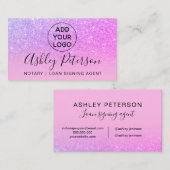 Notarlogo typografie lila rosa Glitzer Visitenkarte (Vorne/Hinten)