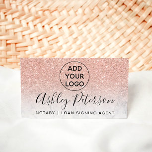 Notarlogo typografischer Marmor Rose Gold Glitzer Visitenkarte