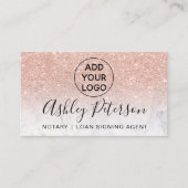 Notarlogo typografischer Marmor Rose Gold Glitzer Visitenkarte (Vorderseite)