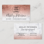 Notarlogo typografisches Marmor Rose Goldfolie Visitenkarte (Vorne/Hinten)